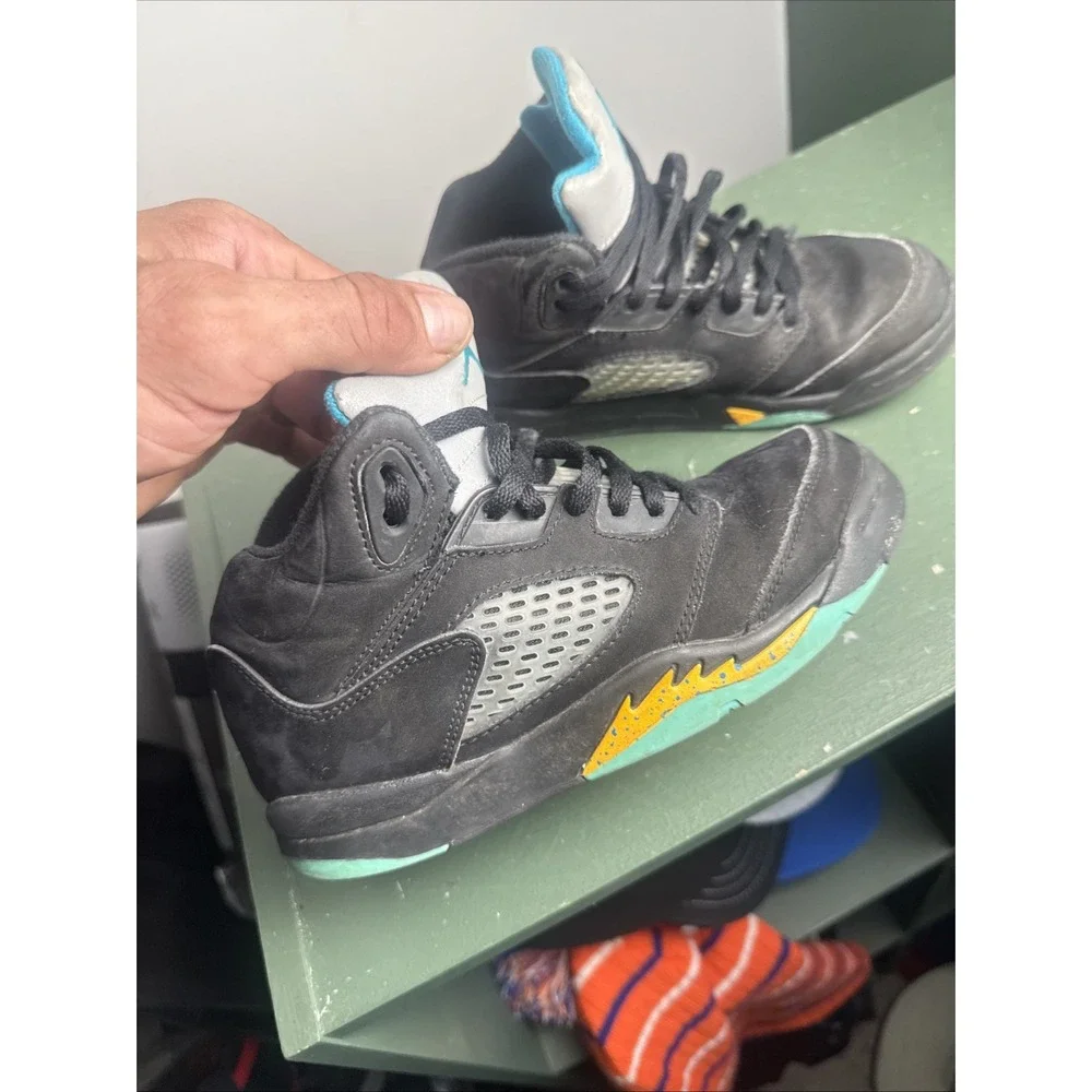 Size 2Y - Nike Air Jordan 5 Retro Aqua (PS)   440889-047 Black Blue NO INSOLES